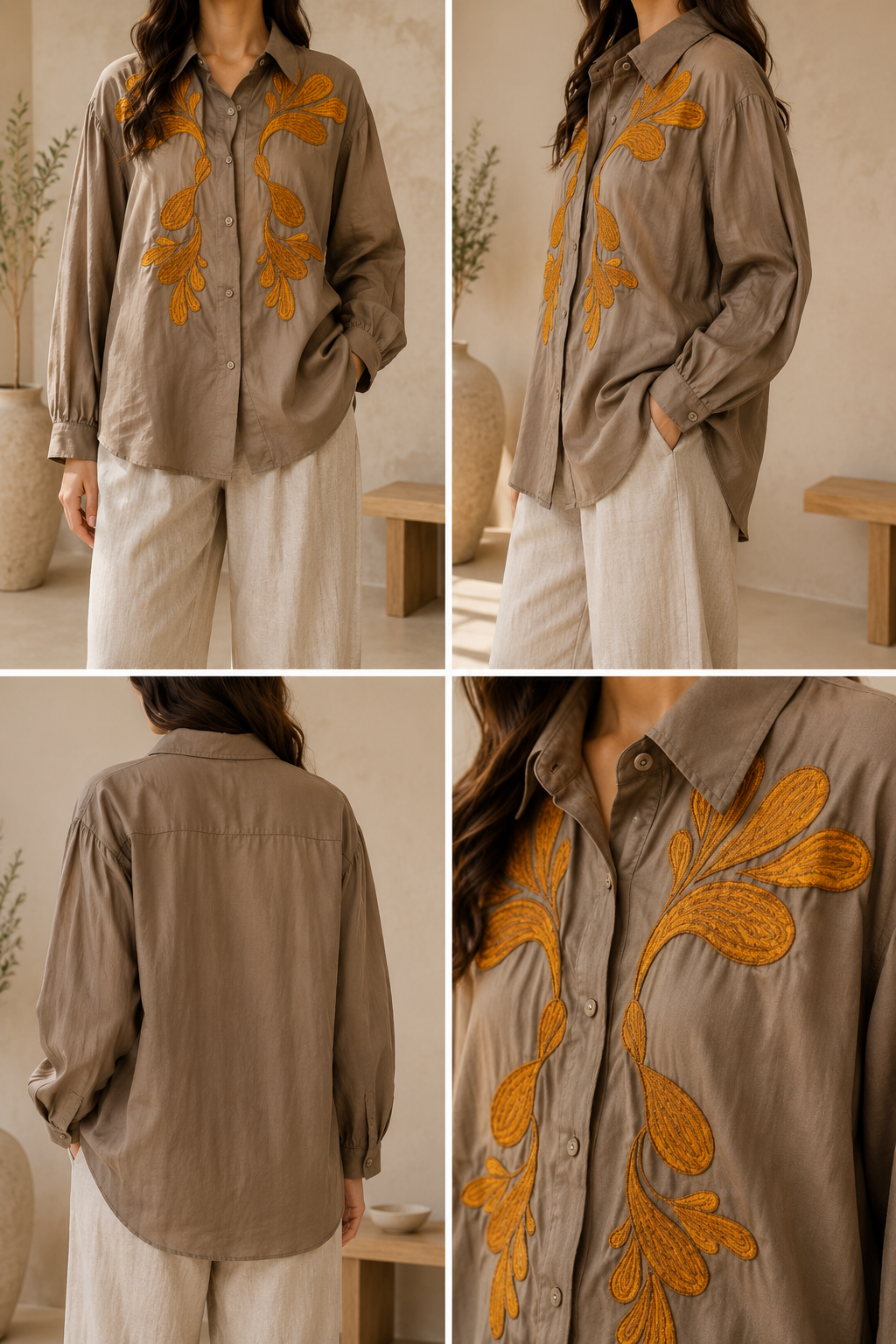 AA 0112C Golden Leaf Embroidered Shirt