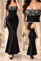 AA 0111 Elegant Sequin Corset Mermaid Maxi Dress