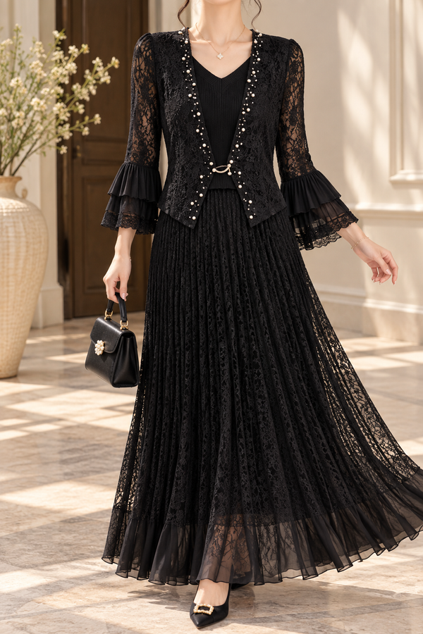 AA 0111 Emerald Green Velvet Pleated Maxi Dress
