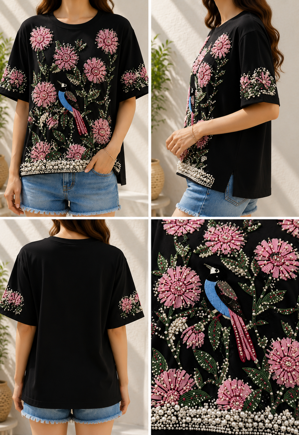 AA 0111F Blossom Pearl Embellished Tee