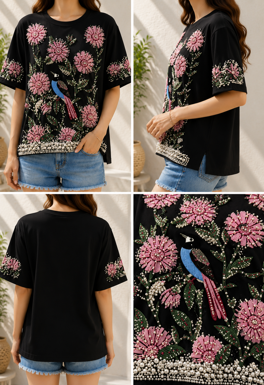 AA 0111F Blossom Pearl Embellished Tee