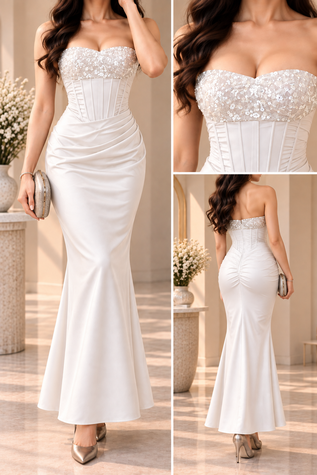 AA 0111 Elegant Sequin Corset Mermaid Maxi Dress
