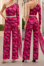 AA 0113C Fuchsia One-Shoulder Jumpsuit