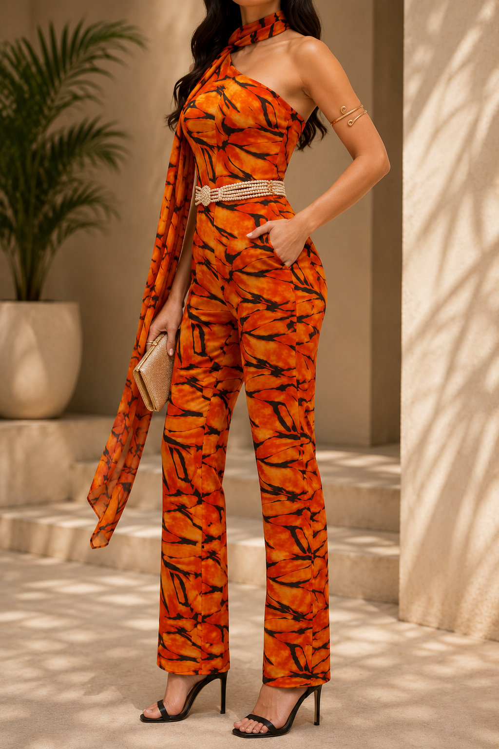 AA 0113C Fuchsia One-Shoulder Jumpsuit