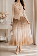 AA 0111 Champagne Shimmer Pleated Dress