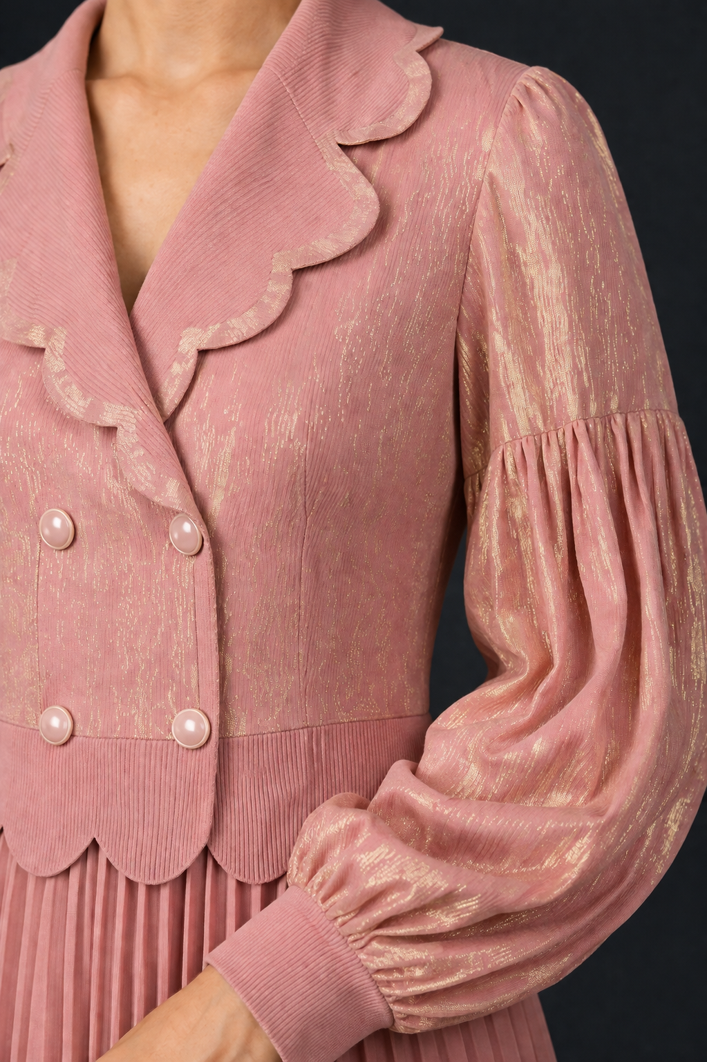 Pink Gold Pleated Dress