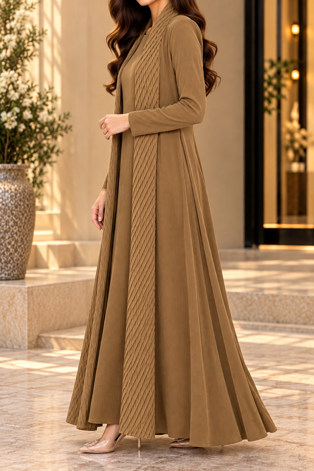 AA 0111 Elegant Pleated Long Dress
