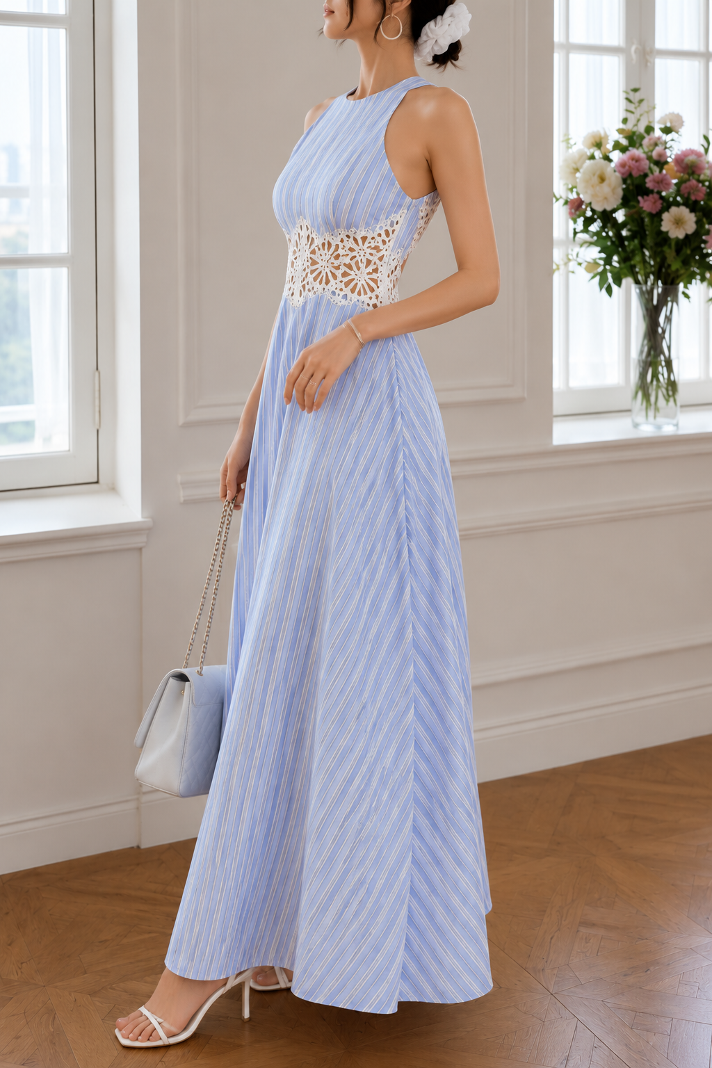 AA 0112C Sky Blossom Lace Maxi Dress