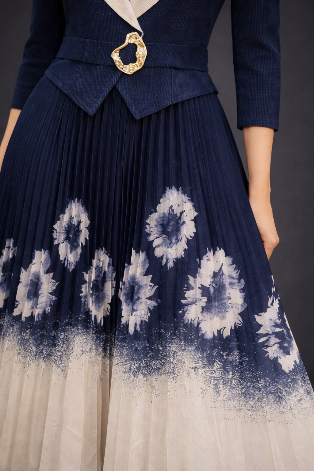 Navy Blue Magic Midi Dress with Statement Jacket Bodice