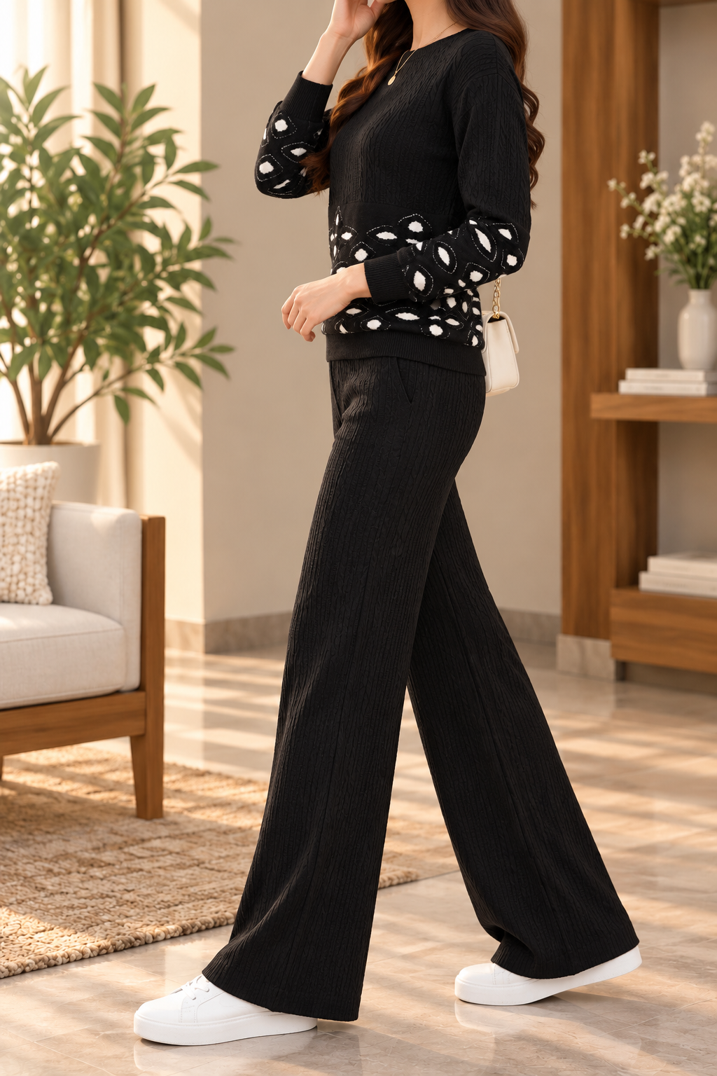 AA 011 Geometric Pattern Cable-Knit Co-Ord Set