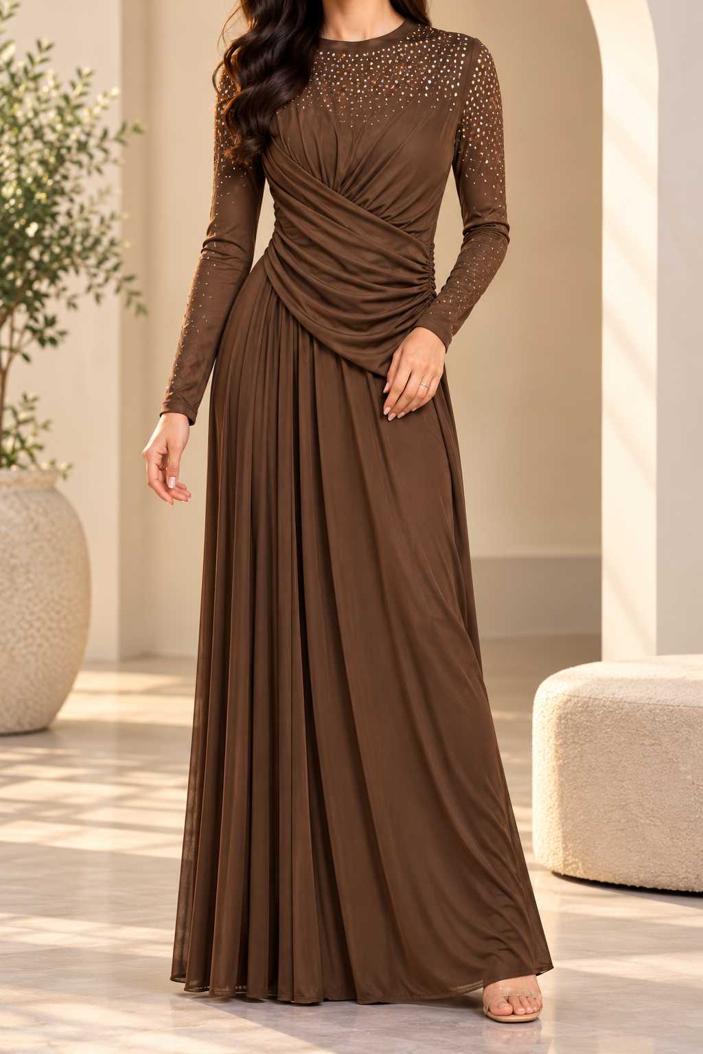 Ruby Embellished Ruched Maxi Dress