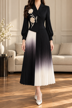 Ombre Floral Blazer Pleated Dress