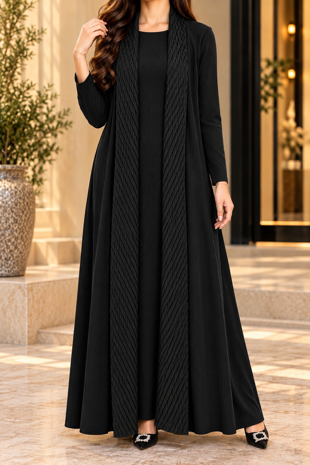 AA 0111 Elegant Pleated Long Dress