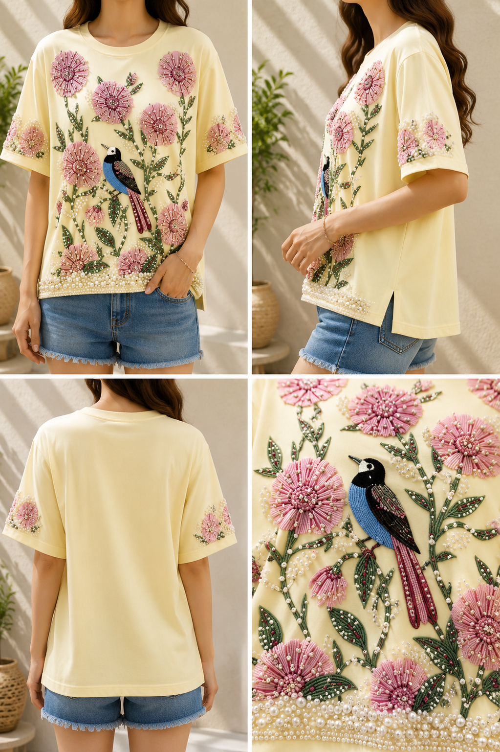 AA 0111F Blossom Pearl Embellished Tee