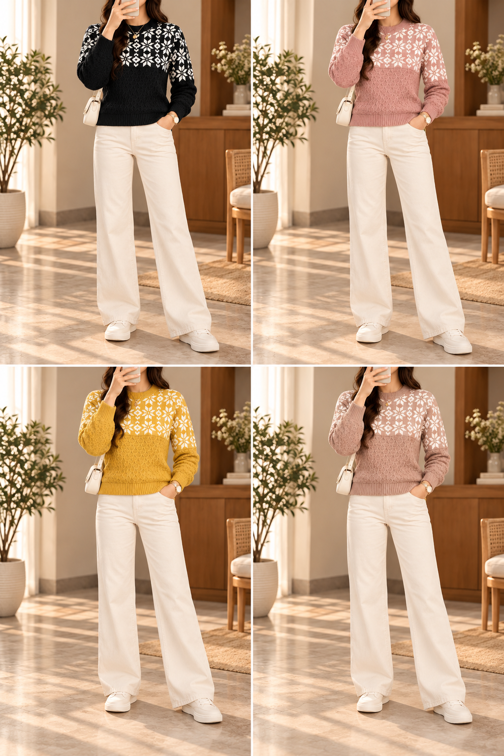 AA 011 Nordic Pattern Textured Knit Sweater