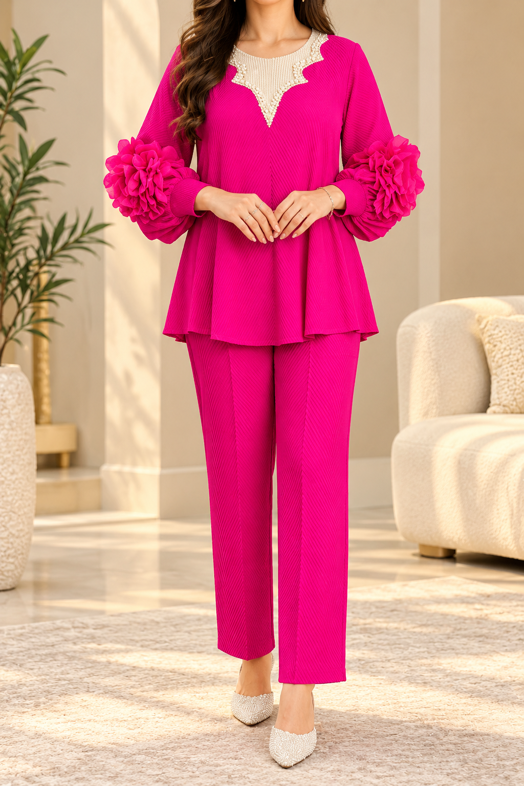 AA 0111 Floral Sleeve Co-ord Set