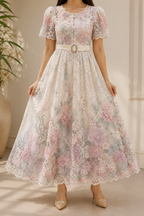 AA 0111F Blush Bloom Lace Midi Dress