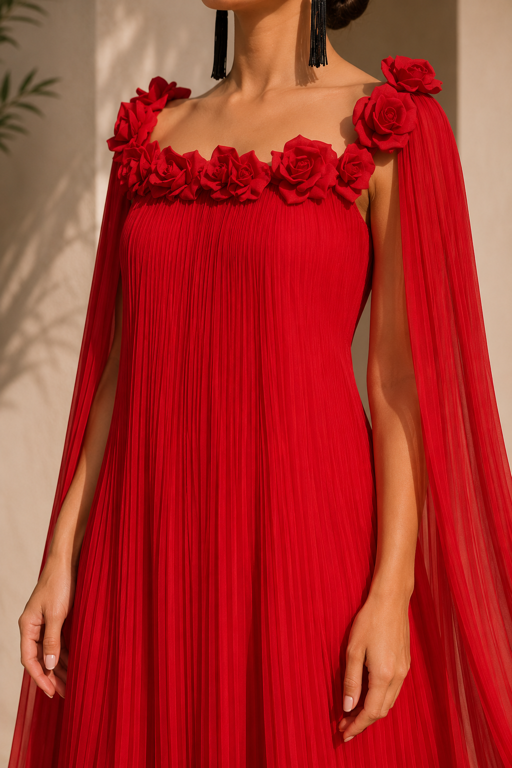 AA 0112C Pleated Cape Maxi Dress
