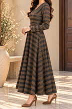 AA 0111 Striped Textured Flared Maxi Dress