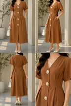 AA 0111C Grace Button Midi Dress