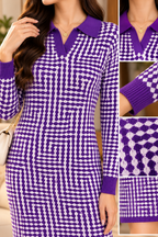 AA 011 Geometric Pattern Collared Knit Midi Dress