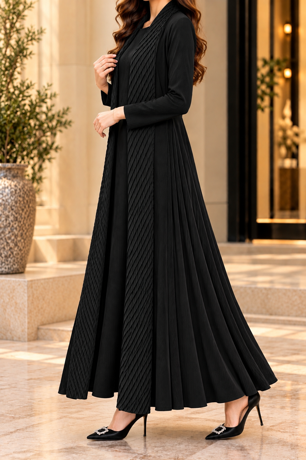 AA 0111 Elegant Pleated Long Dress