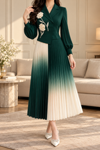 Ombre Floral Blazer Pleated Dress