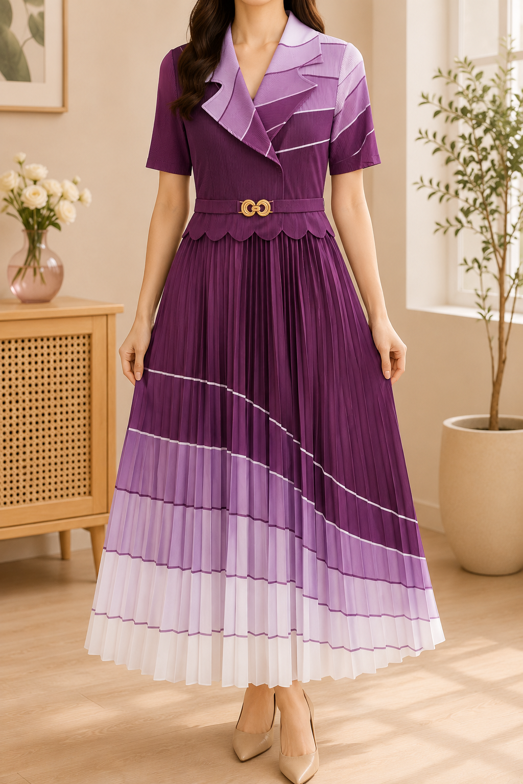 AA 0112F Royal Magic Pleated Dress