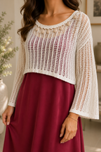 AA 0112F Breeze Crochet Overlay Maxi Dress