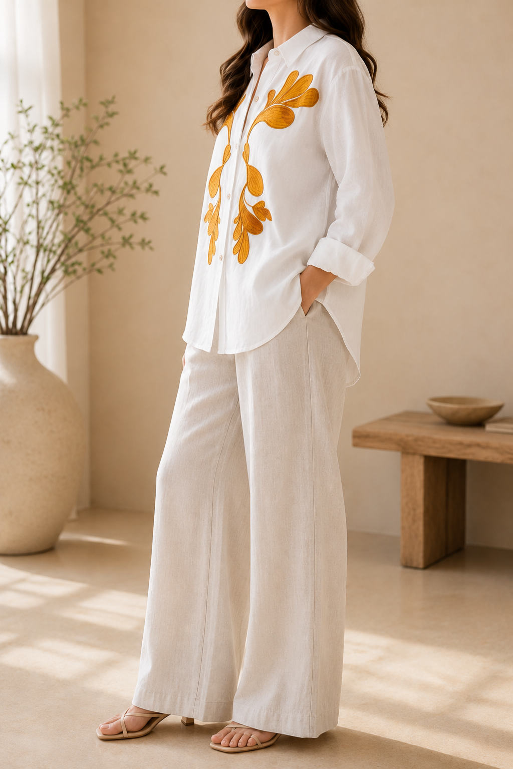 AA 0112C Golden Leaf Embroidered Shirt