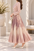 AA 0111 Blush Pink Printed Pleated Maxi Dress