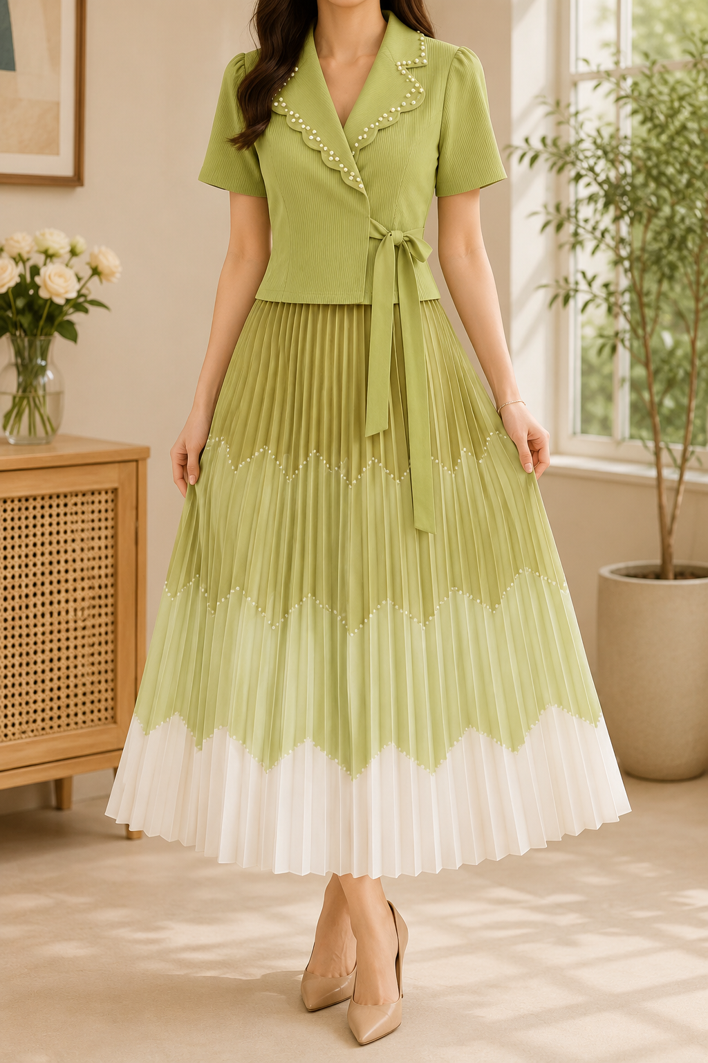 AA 0112F Pearl Luxe Magic Pleated Dress
