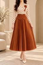 Polka Dot Peplum Pleated Midi Dress