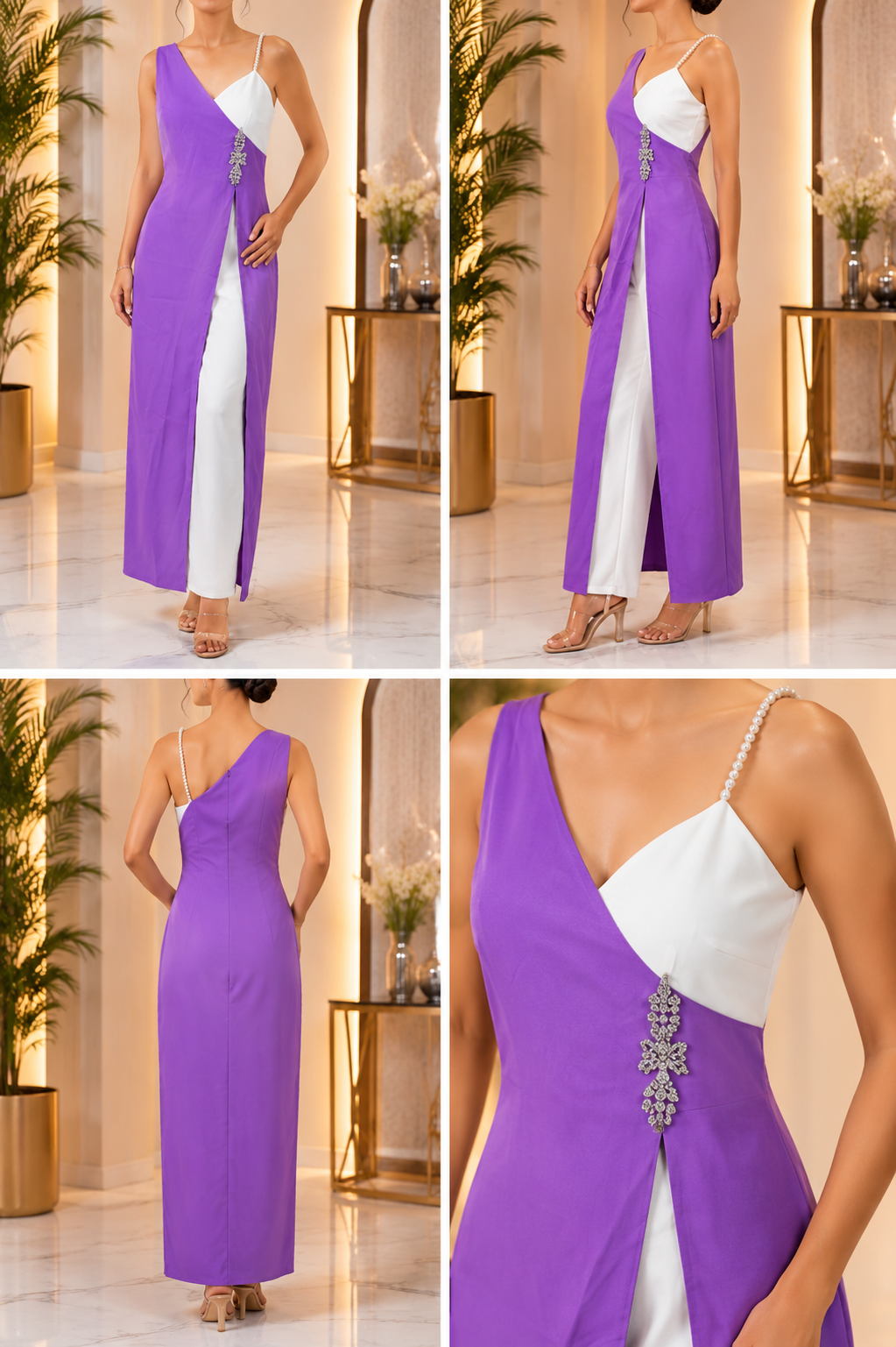 AA 0112C Sunset Glam Asymmetrical Maxi Dress