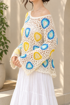 AA 0111 Crochet Granny Square Off-Shoulder Top