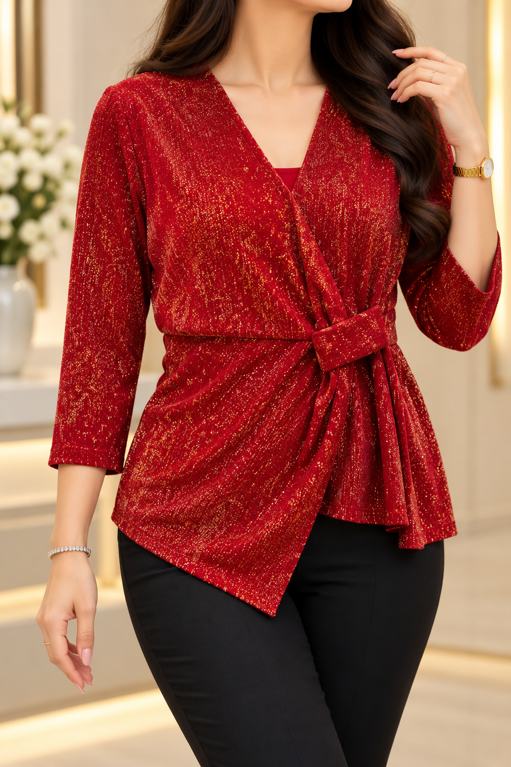Shimmer Glam Wrap Top GG
