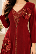 AA 0111 3D Floral Embellished Pleated Maxi Dress
