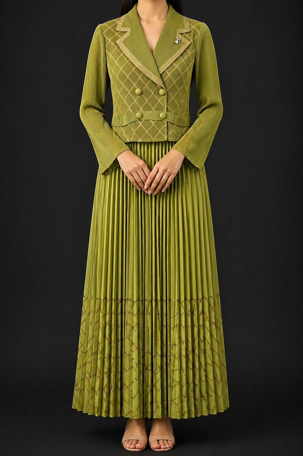 Green Grace Pleated Dress