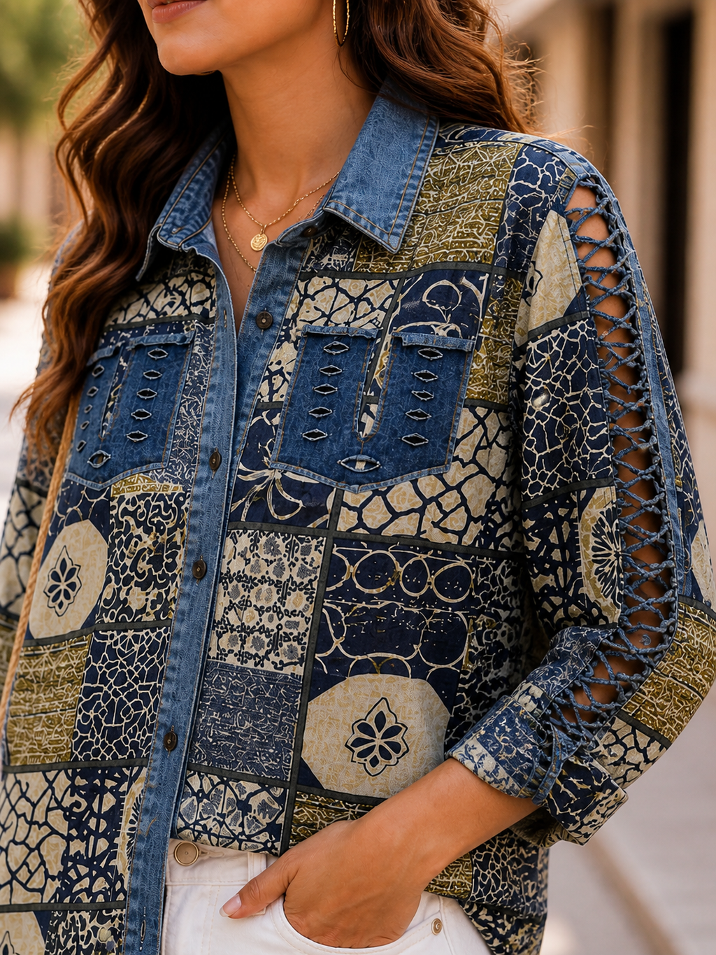 AA0128 Boho Patchwork Shirt