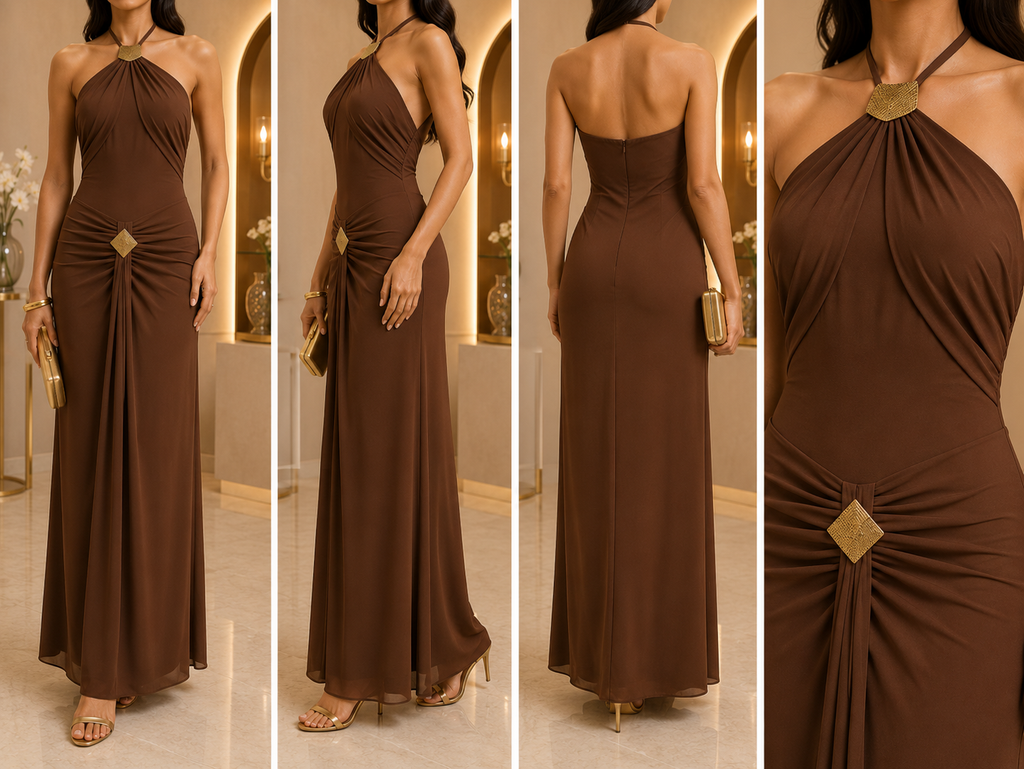 AA 0112C Luxe Halter Maxi Gown
