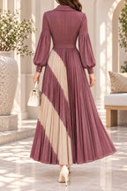 AA 0111 Mauve Floral Pleated Maxi Dress
