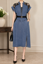 AA 0111F Luxe Denim Midi Dress