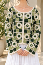 AA 0111 Floral Crochet Button-Up Cardigan