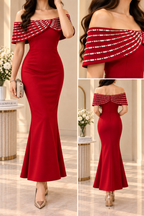 AA 0111 Black Embellished Off-Shoulder Mermaid Gown