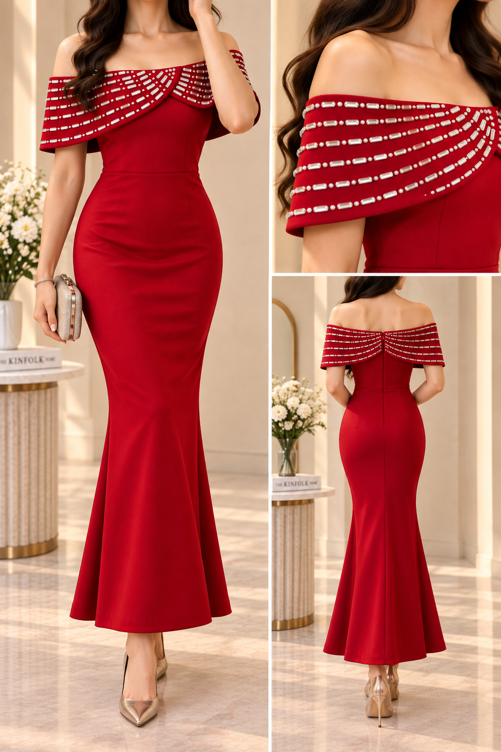 AA 0111 Black Embellished Off-Shoulder Mermaid Gown