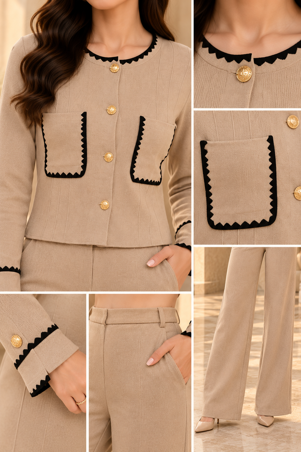 AA 011 Contrast Trim Button-Down Co-Ord Set