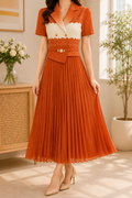 AA 0112F Elegance Pleated Midi Dress