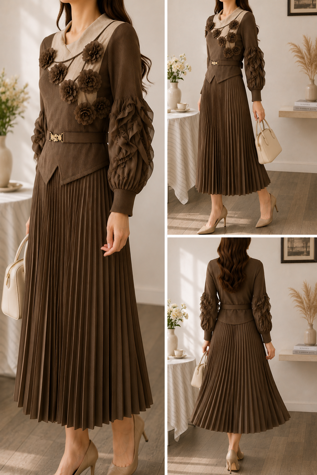 AA 0111  Flower Floral Pleated Dress