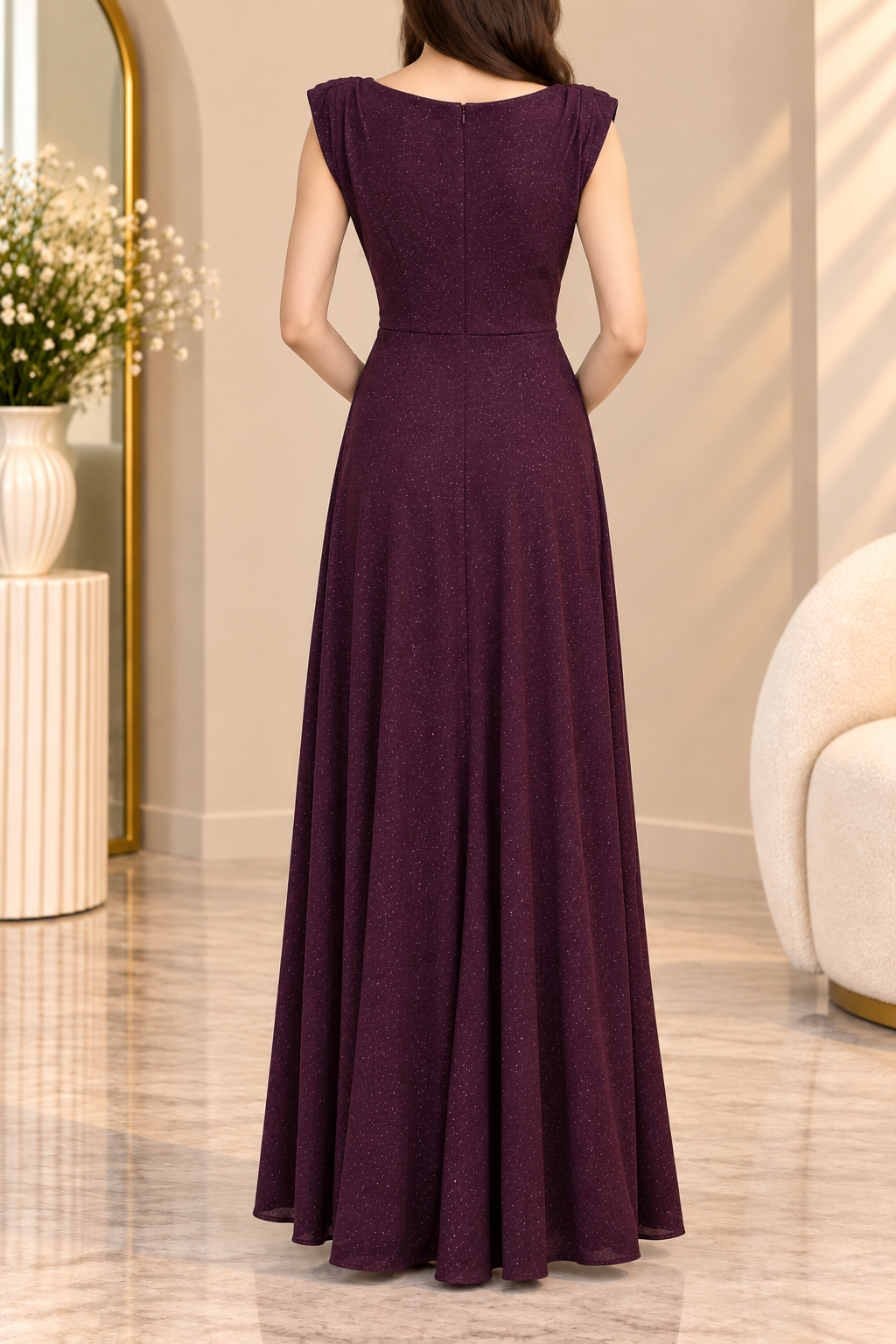 AA 0111 Sparkle Draped Waist Maxi Dress