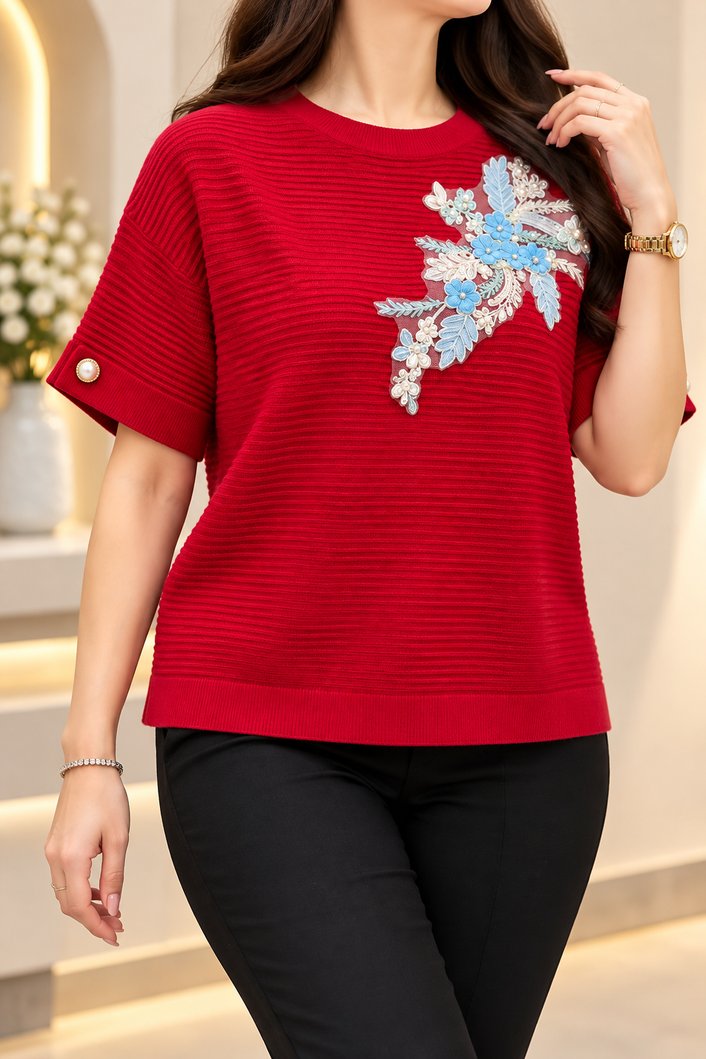 Bloom Embellished Knit Top GG